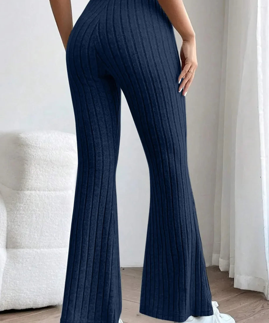 Basic Bae Full Size Ribbed High Waist Flare Pants