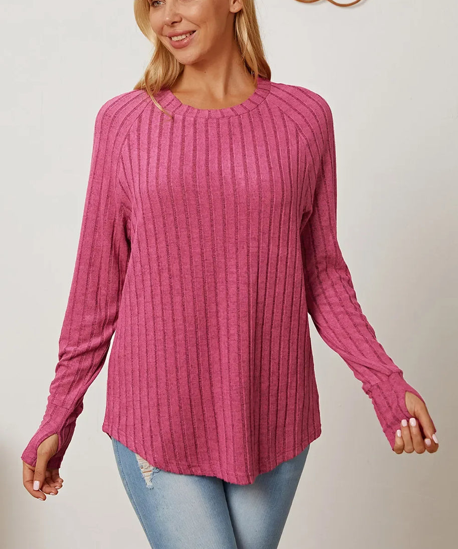 Basic Bae Full Size Ribbed Thumbhole Sleeve T-Shirt