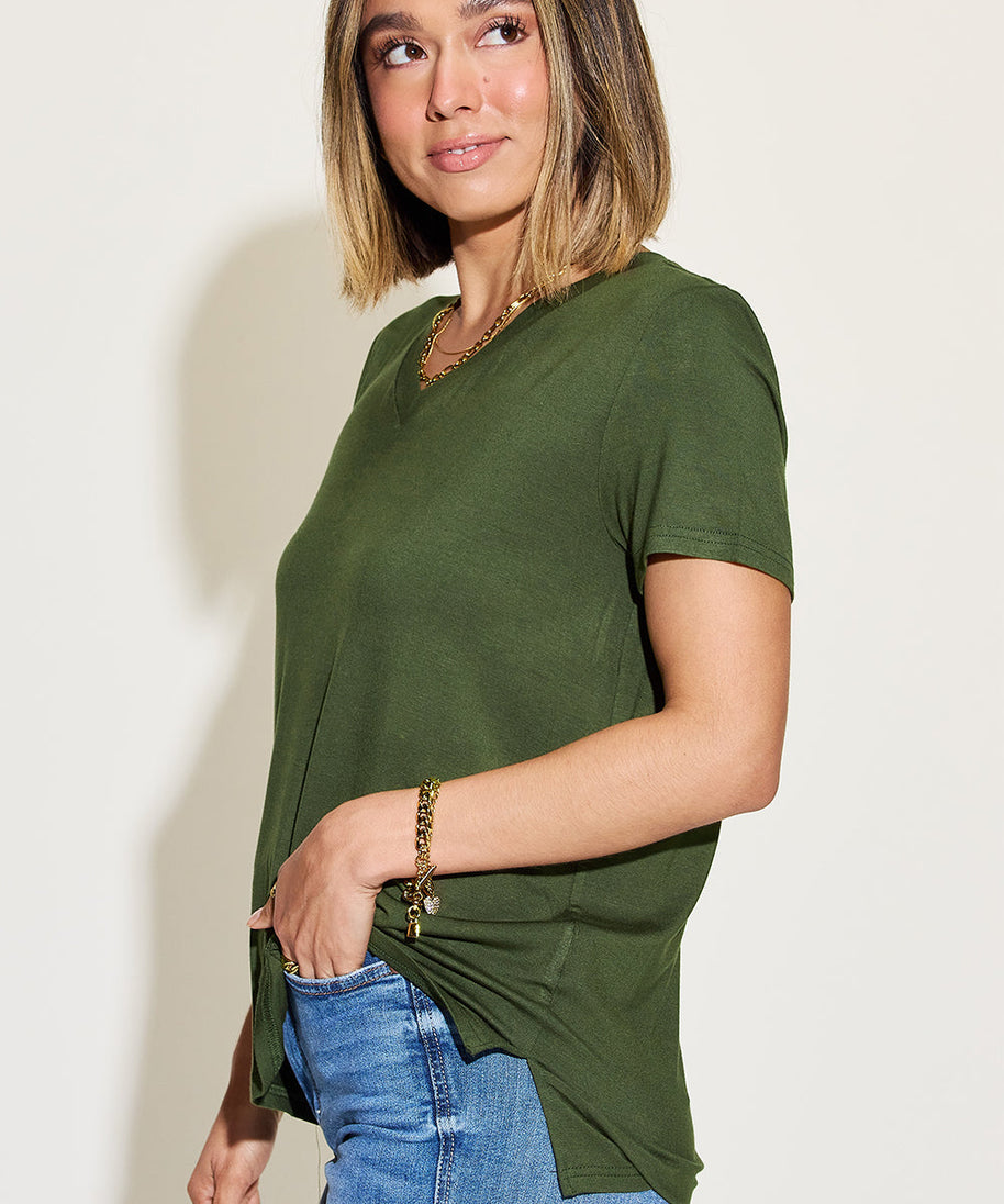 Basic Bae Full Size V-Neck High-Low T-Shirt