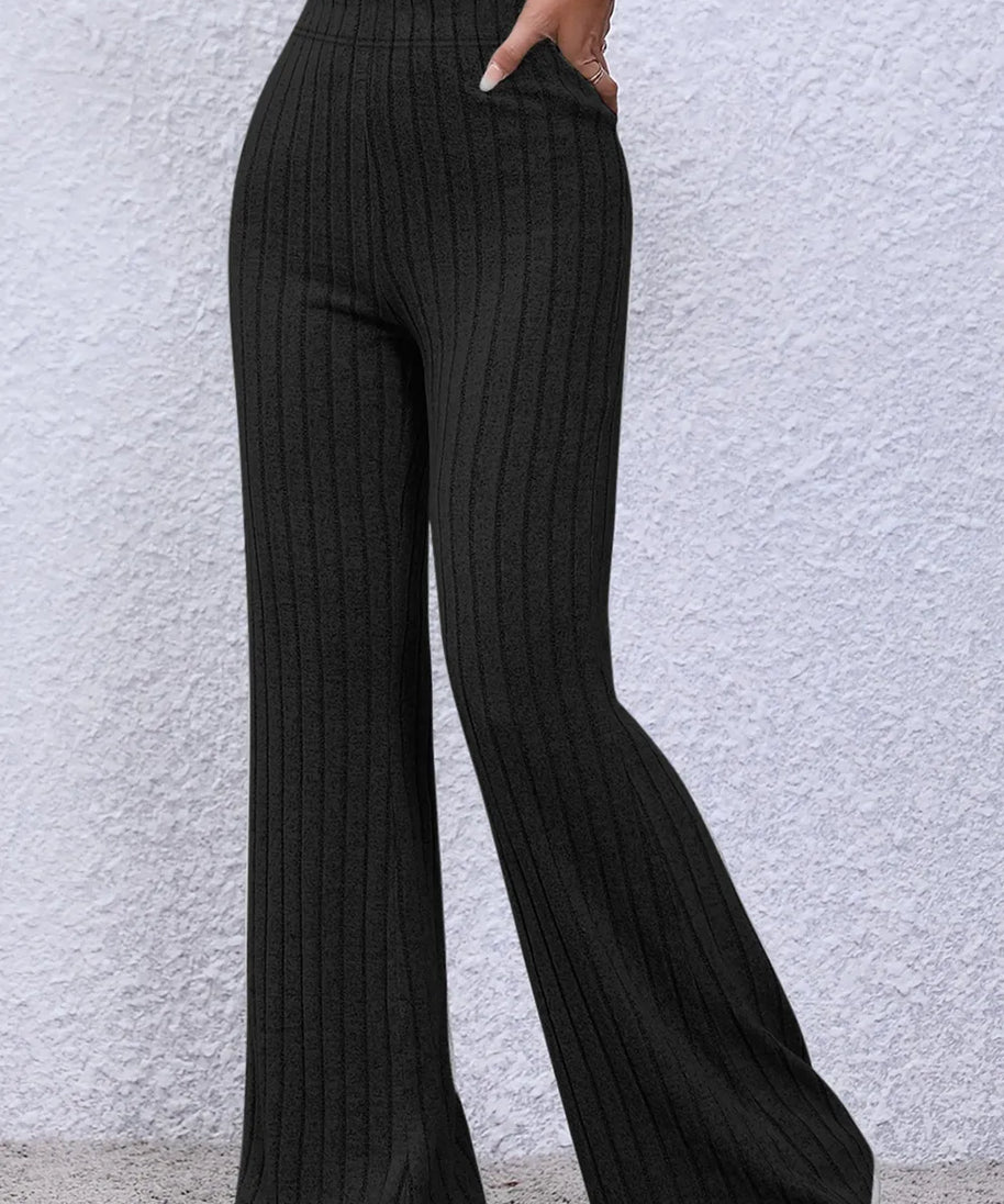 Basic Bae Full Size Ribbed High Waist Flare Pants
