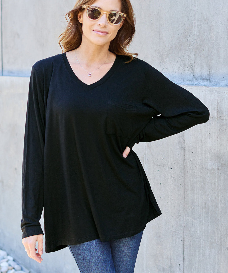 Basic Bae Full Size V-Neck Long Sleeve Top