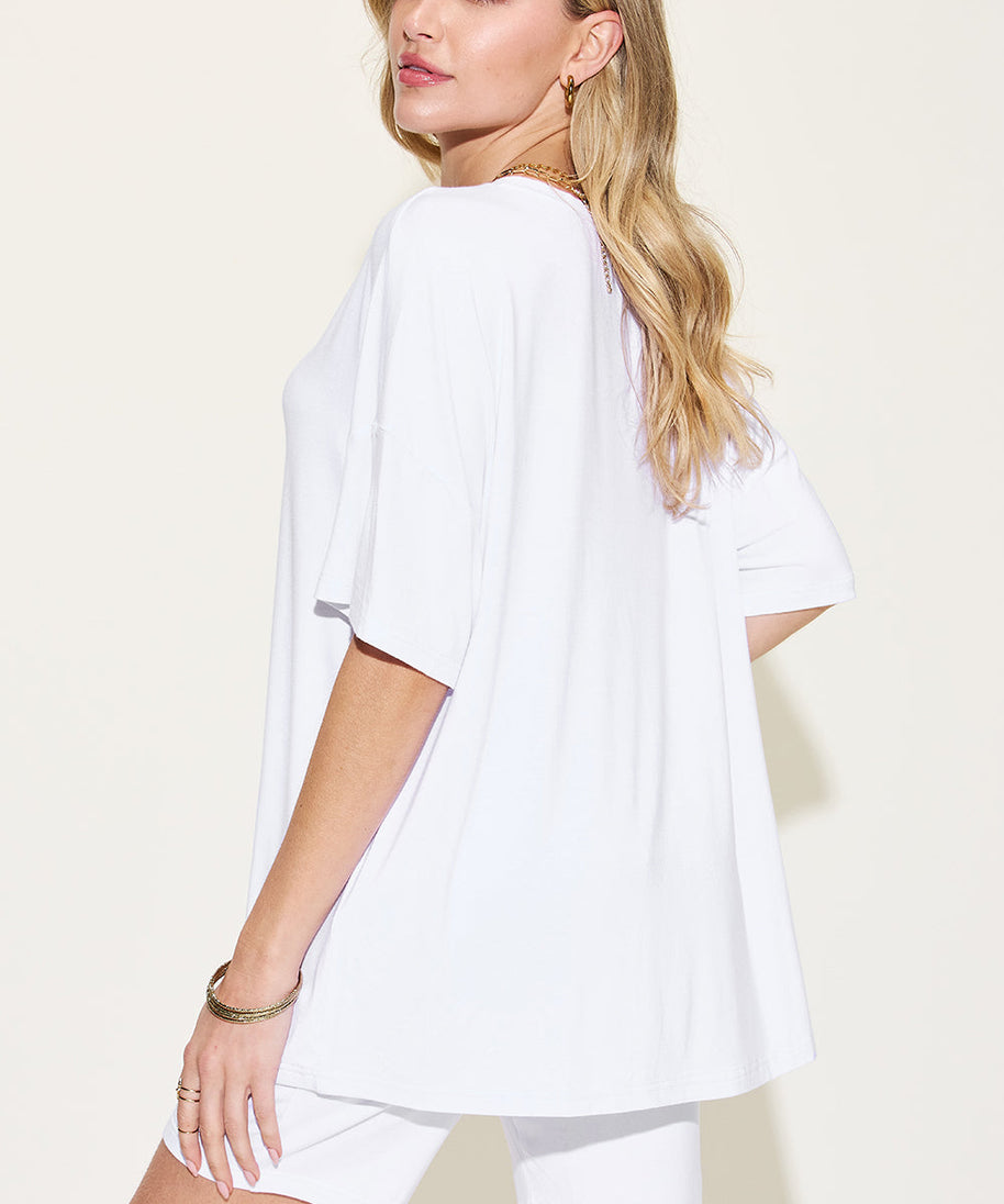 Basic Bae Full Size V-Neck Drop Shoulder T-Shirt and Shorts Set