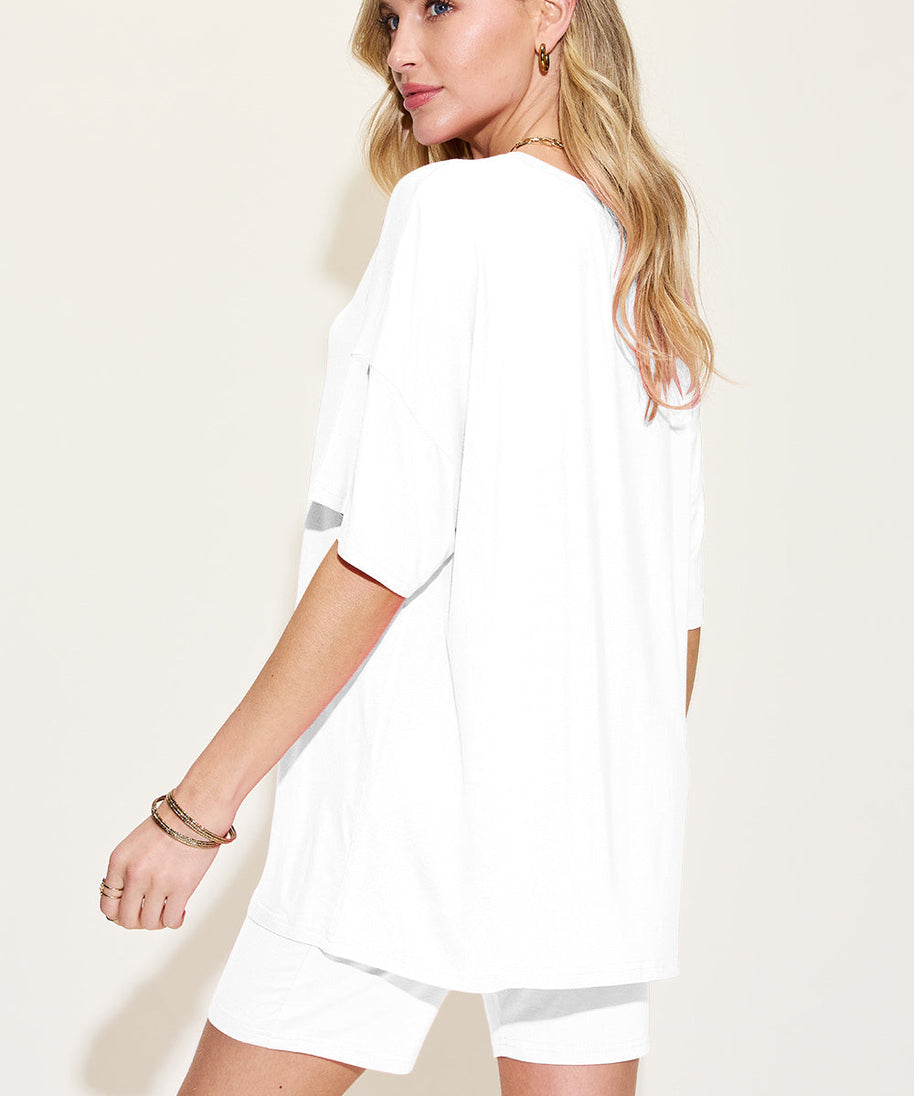Basic Bae Bamboo Full Size  V-Neck Drop Shoulder T-Shirt and Shorts Set