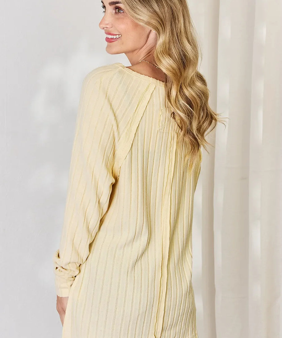 Basic Bae Full Size Ribbed Round Neck Slit T-Shirt