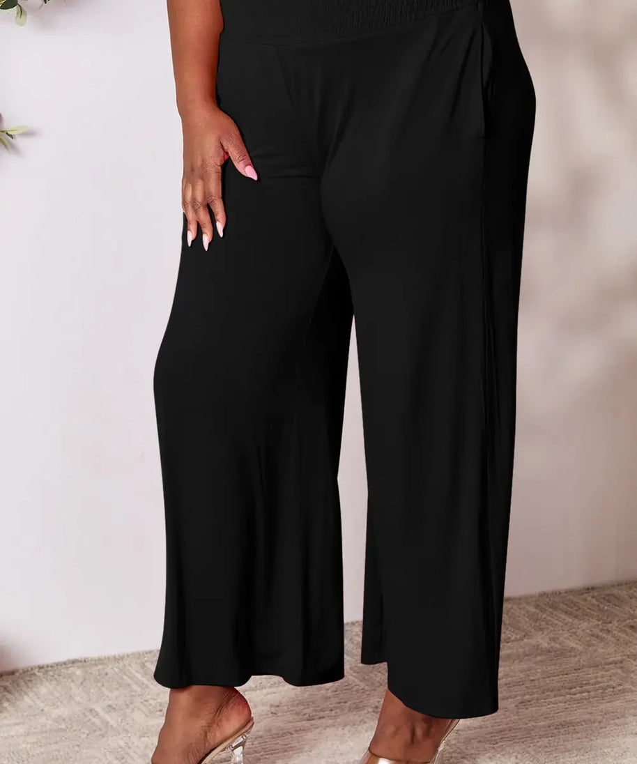 Basic Bae Full Size Smocked Wide Waistband Wide Leg Pants