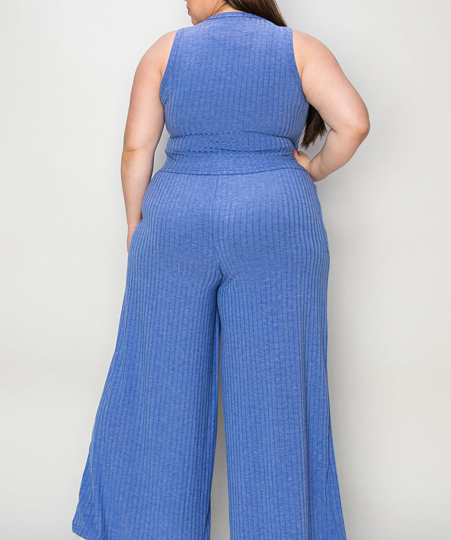 Basic Bae Full Size Ribbed Tank and Wide Leg Pants Set