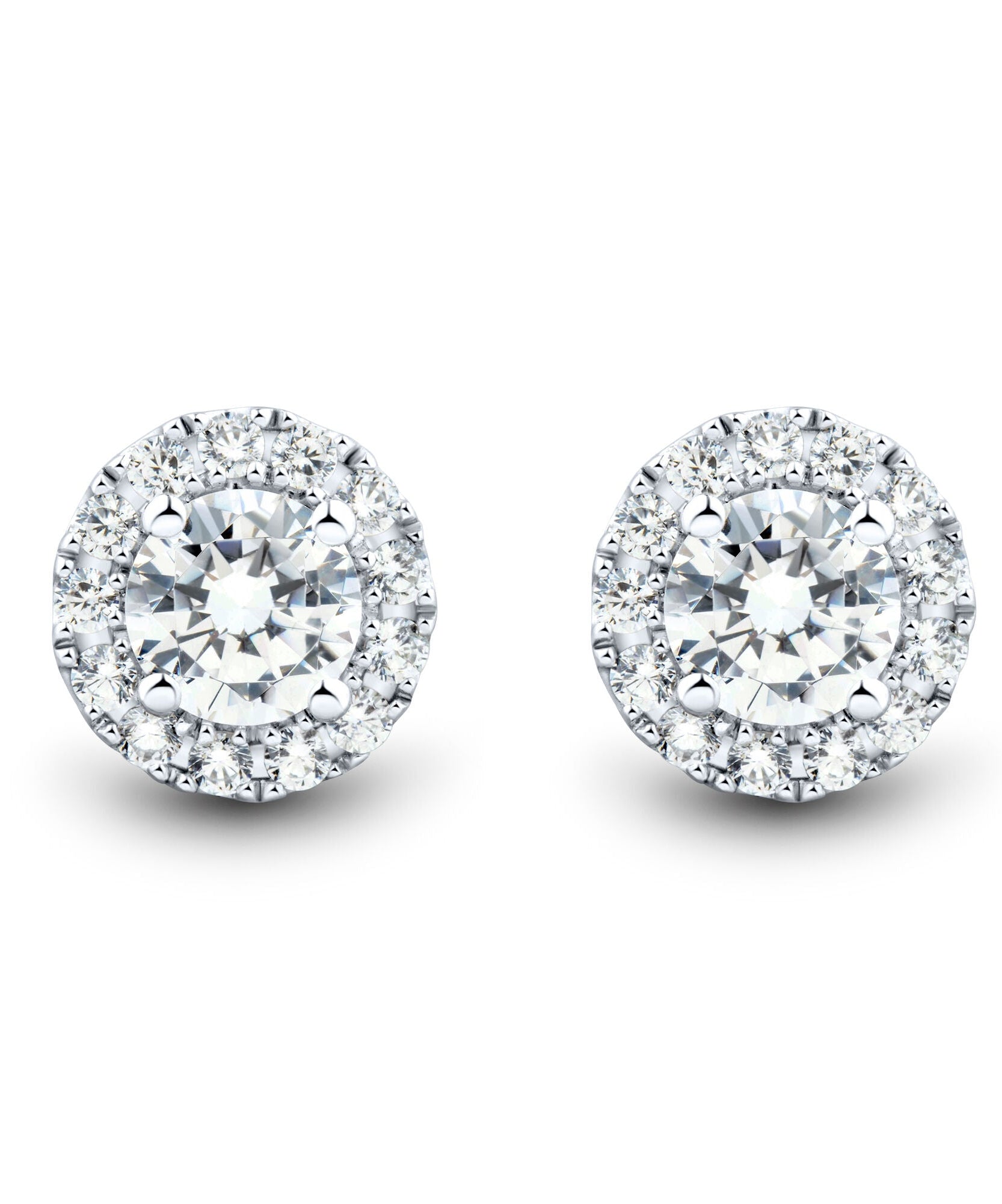 1 CTW AGI Certified Lab Grown Diamond Halo Stud Earrings in 14K White Gold (F-G/VS)