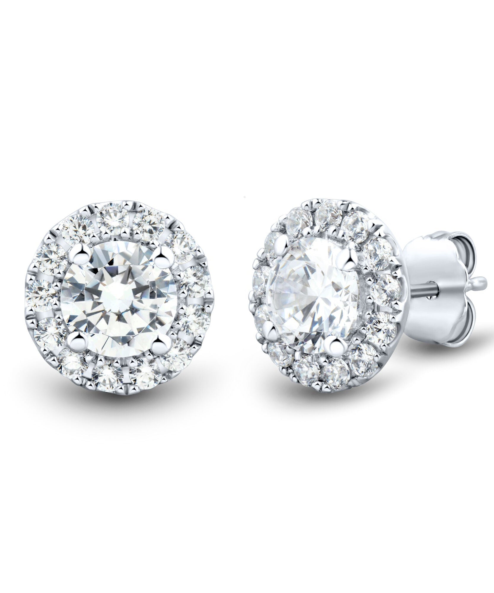 1 CTW AGI Certified Lab Grown Diamond Halo Stud Earrings in 14K White Gold (F-G/VS)