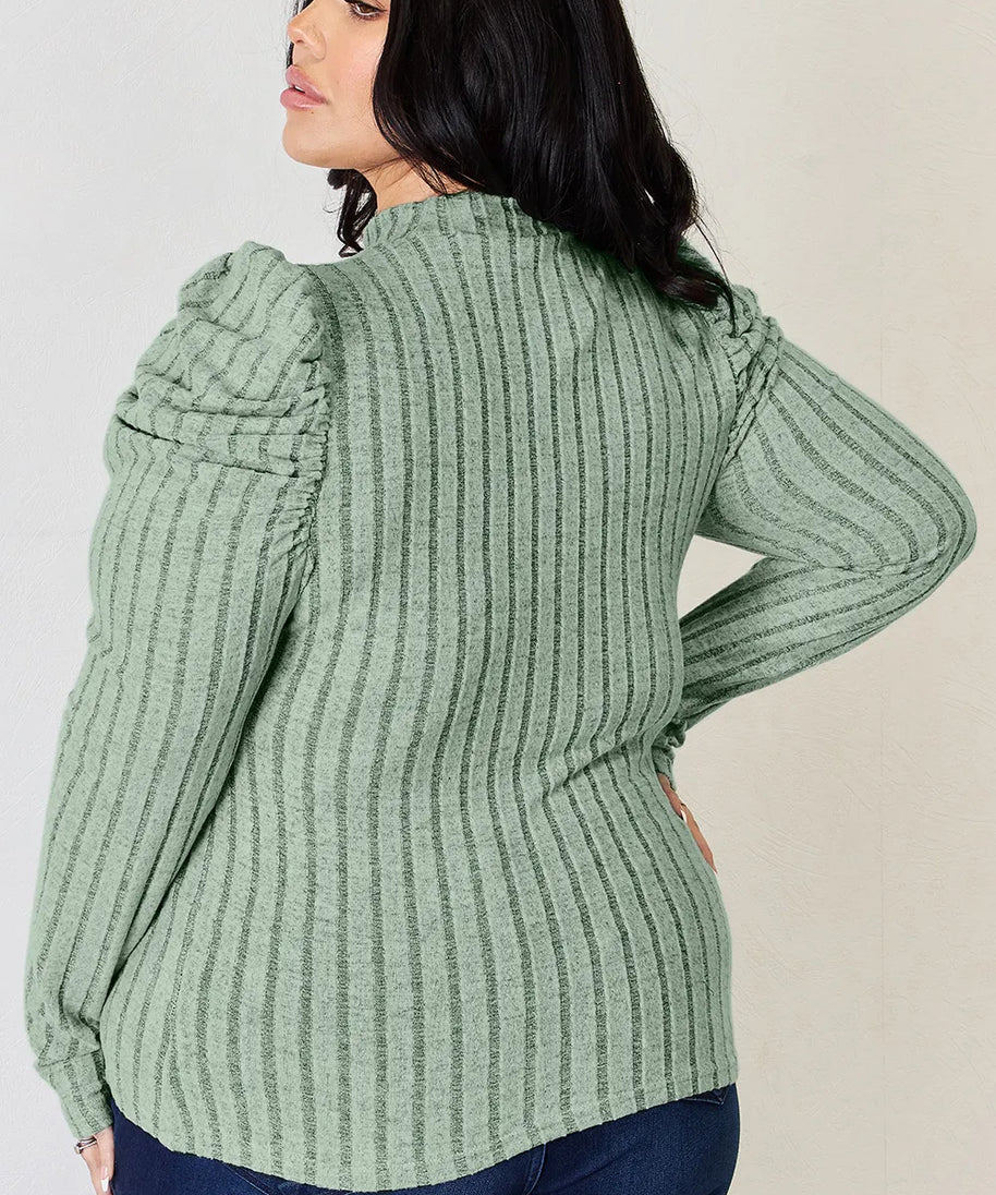 Basic Bae Full Size Ribbed Mock Neck Puff Sleeve T-Shirt