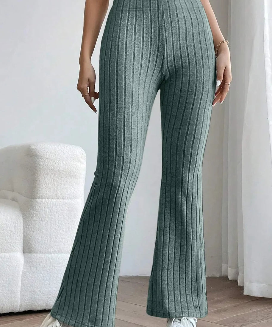 Basic Bae Full Size Ribbed High Waist Flare Pants