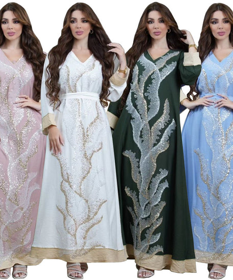 AB330 Fashionable Muslim Abaya with Sequin Embroidery
