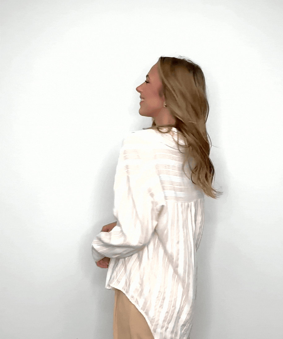 Kathryn Button-Up, Beige Stripes