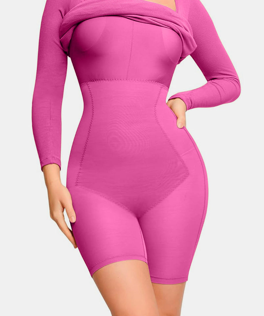 Basic Bae Full Size Built-In Shapewear Square Neck Long Sleeve Dress