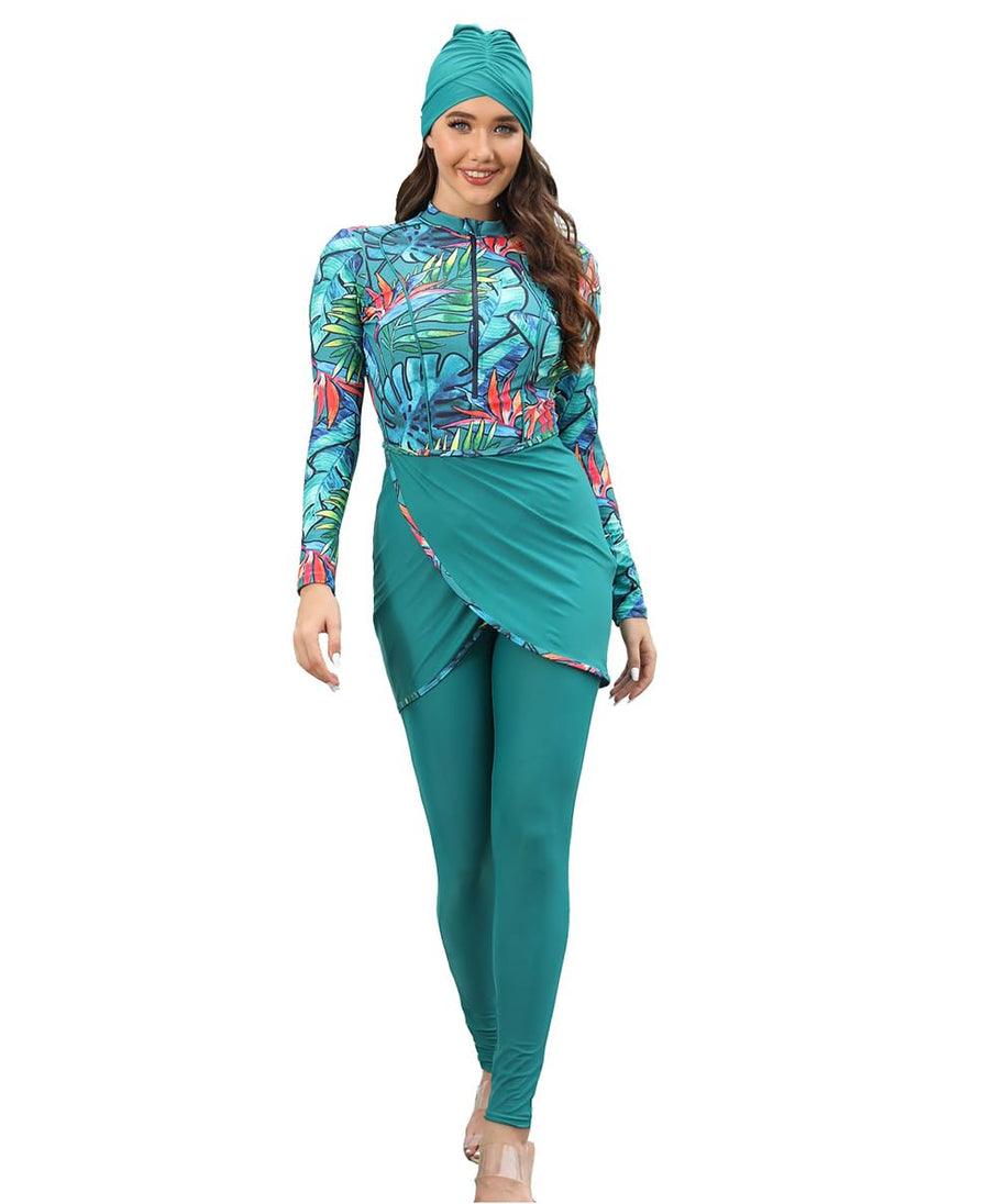 Plus Size Rashguard Swimsuit For Women Muslim Swimwear Long Sleeve Burkini Full Cover Surf Swimsuits For Women Swim Top Dress Womens Bathing Suits With Pants Cap Beach Swimsuits Mint Green ff 3XL