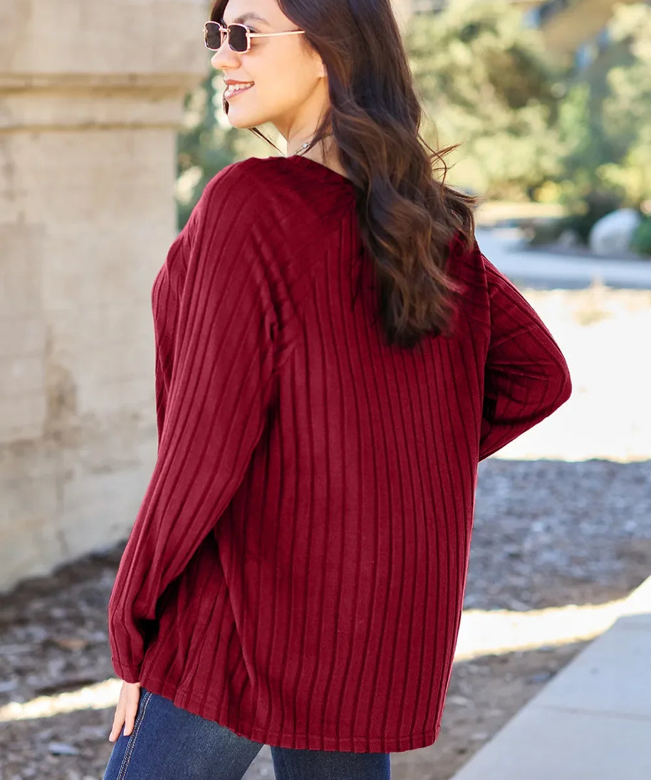 Basic Bae Full Size Ribbed Round Neck Long Sleeve Knit Top