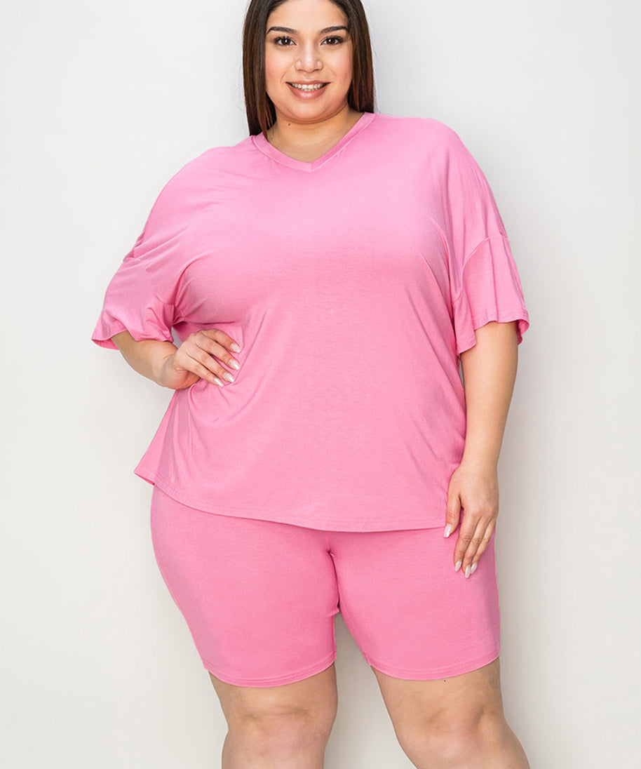 Basic Bae Full Size V-Neck Drop Shoulder T-Shirt and Shorts Set