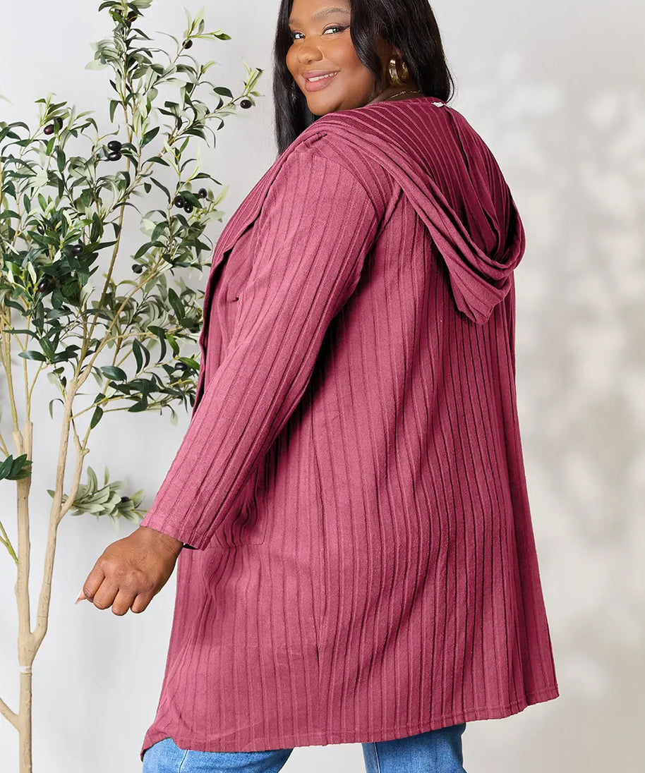 Basic Bae Full Size Hooded Sweater Cardigan