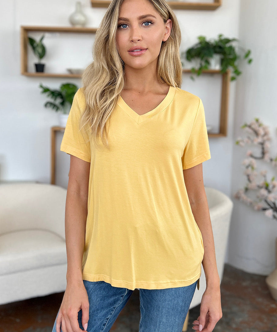 Basic Bae Bamboo Full Size V-Neck High-Low T-Shirt