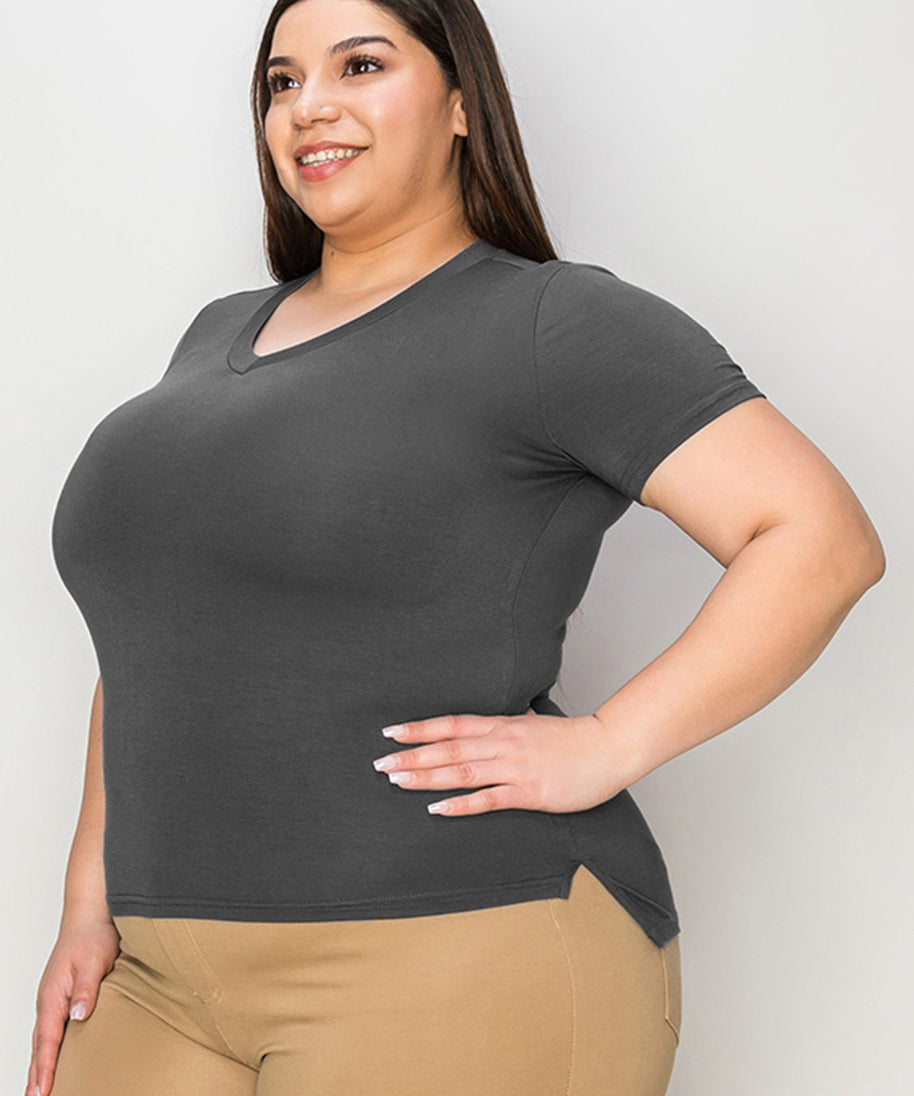 Basic Bae Full Size V-Neck High-Low T-Shirt