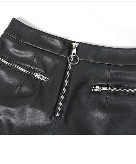 High-Waisted A-Line Loose Fit Wide-Leg Leather Pants