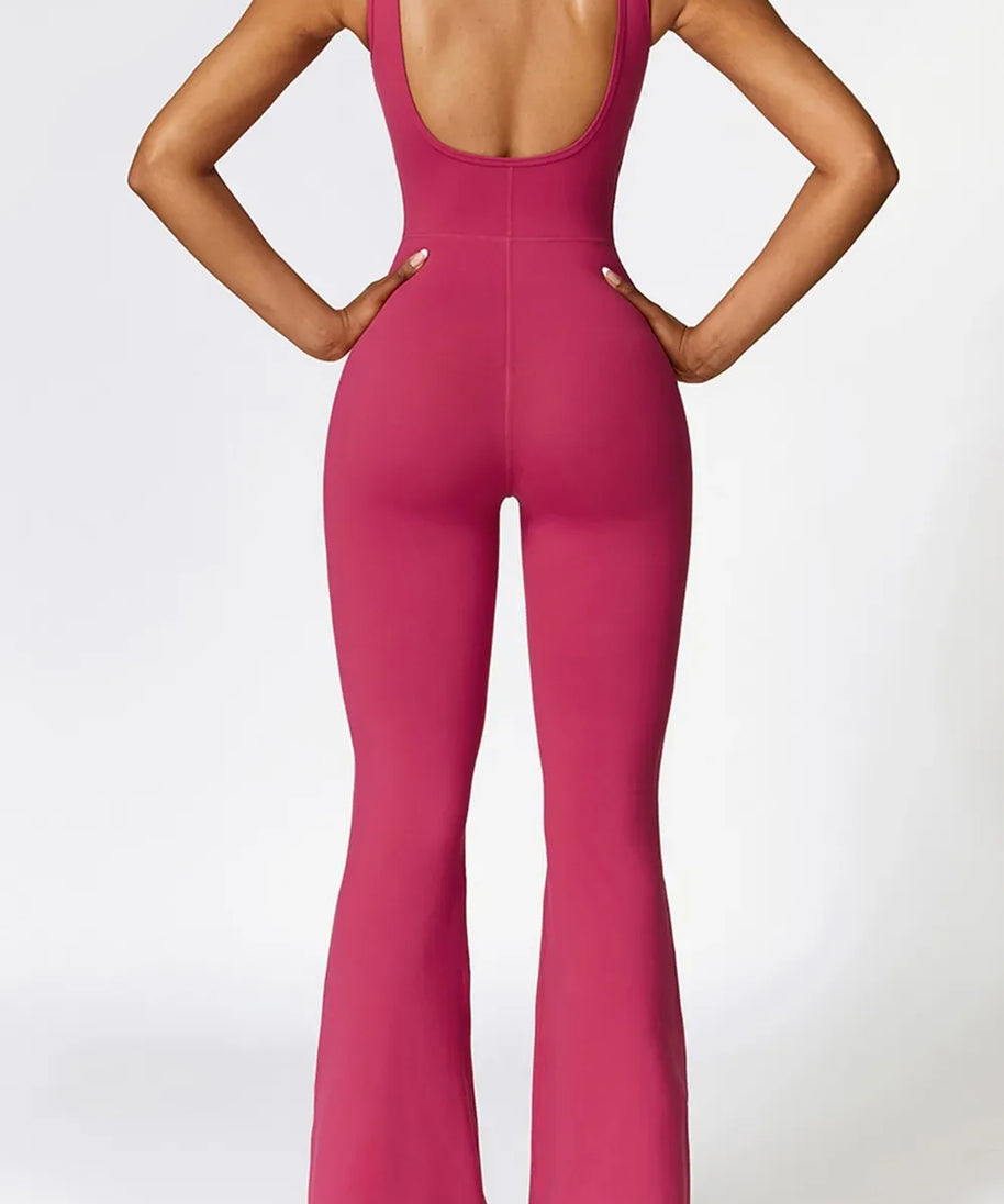 Basic Bae Sleeveless Bootcut Slit Active Jumpsuit