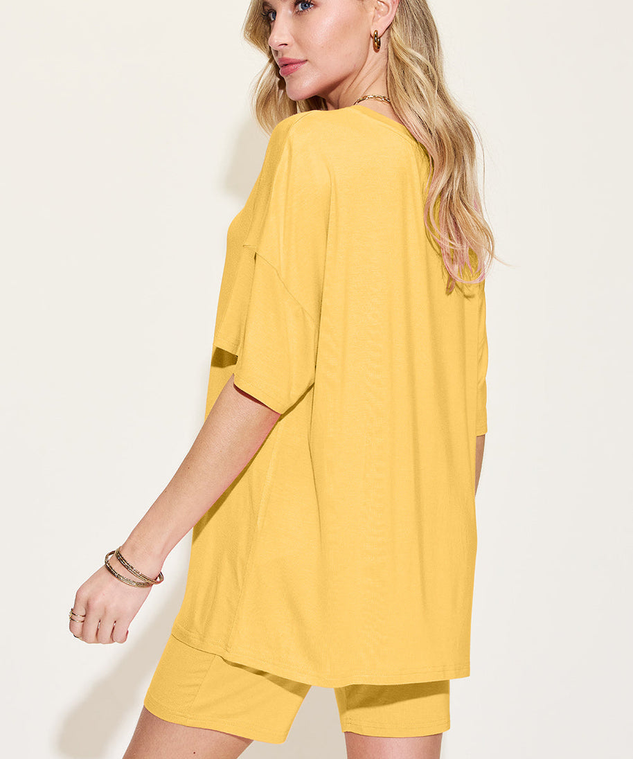 Basic Bae Bamboo Full Size  V-Neck Drop Shoulder T-Shirt and Shorts Set