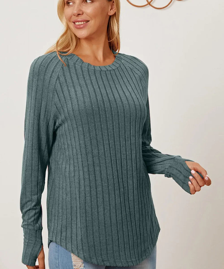 Basic Bae Full Size Ribbed Thumbhole Sleeve T-Shirt