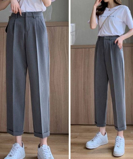 High-Waisted Gray Suit Trousers for Women (Autumn Style)