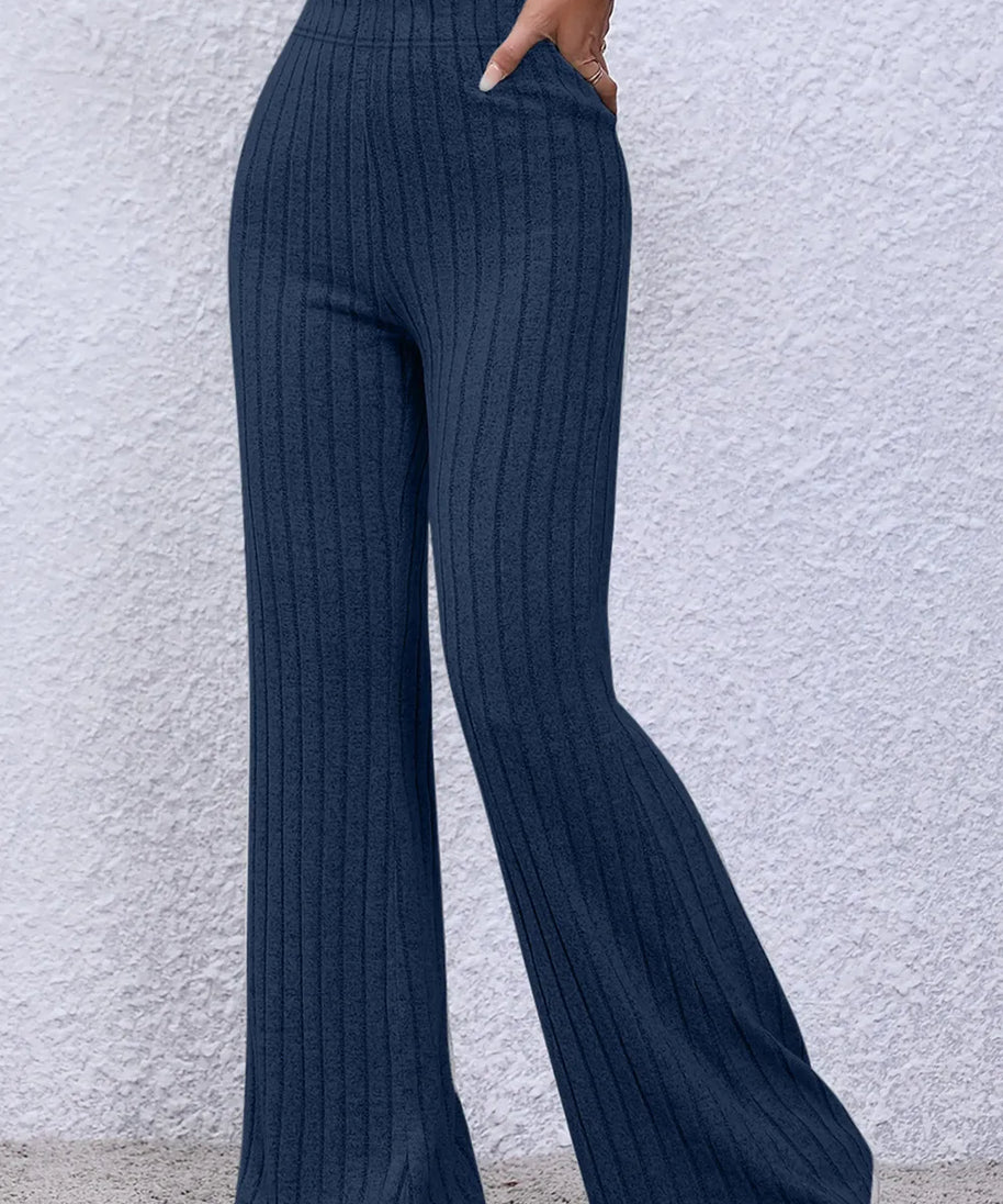 Basic Bae Full Size Ribbed High Waist Flare Pants