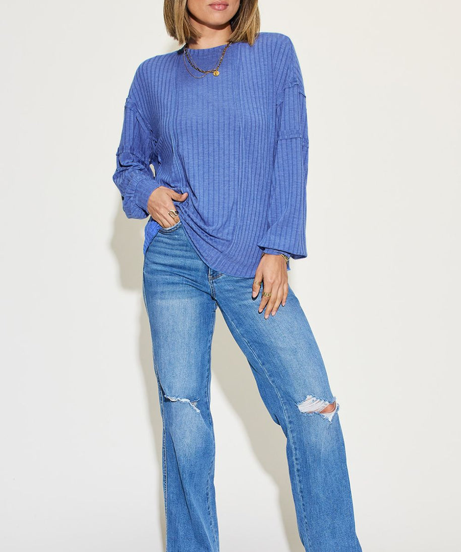 Basic Bae Full Size Ribbed Round Neck Long Sleeve T-Shirt