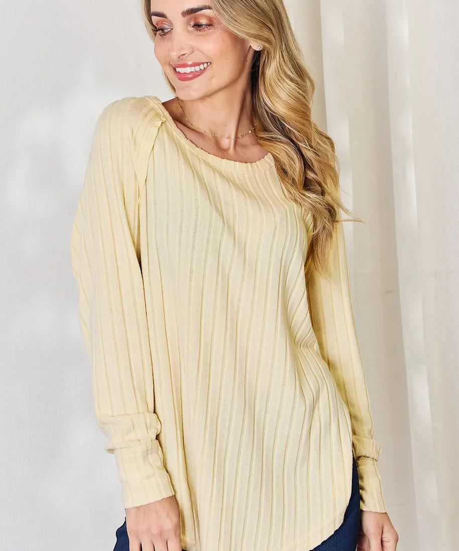 Basic Bae Full Size Ribbed Round Neck Slit T-Shirt