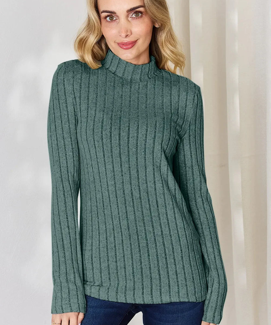 Basic Bae Full Size Ribbed Mock Neck Long Sleeve T-Shirt