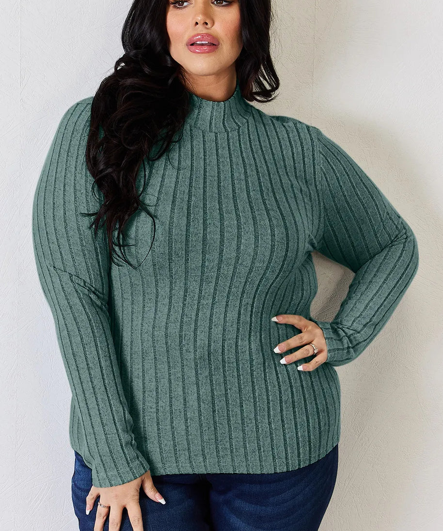 Basic Bae Full Size Ribbed Mock Neck Long Sleeve T-Shirt