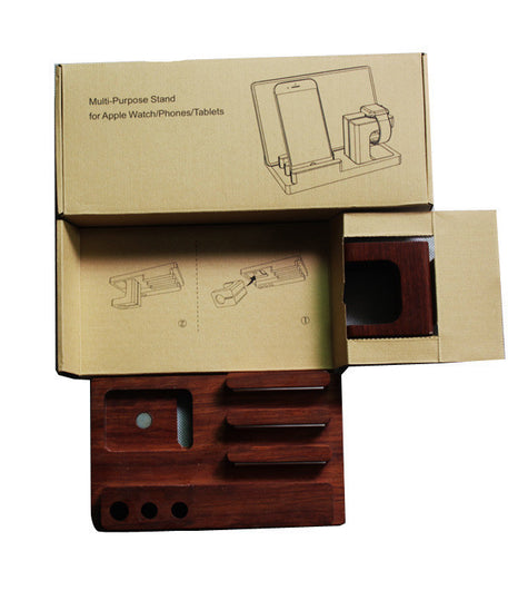 Support de téléphone en bambou 3-en-1 et station de recharge en bois