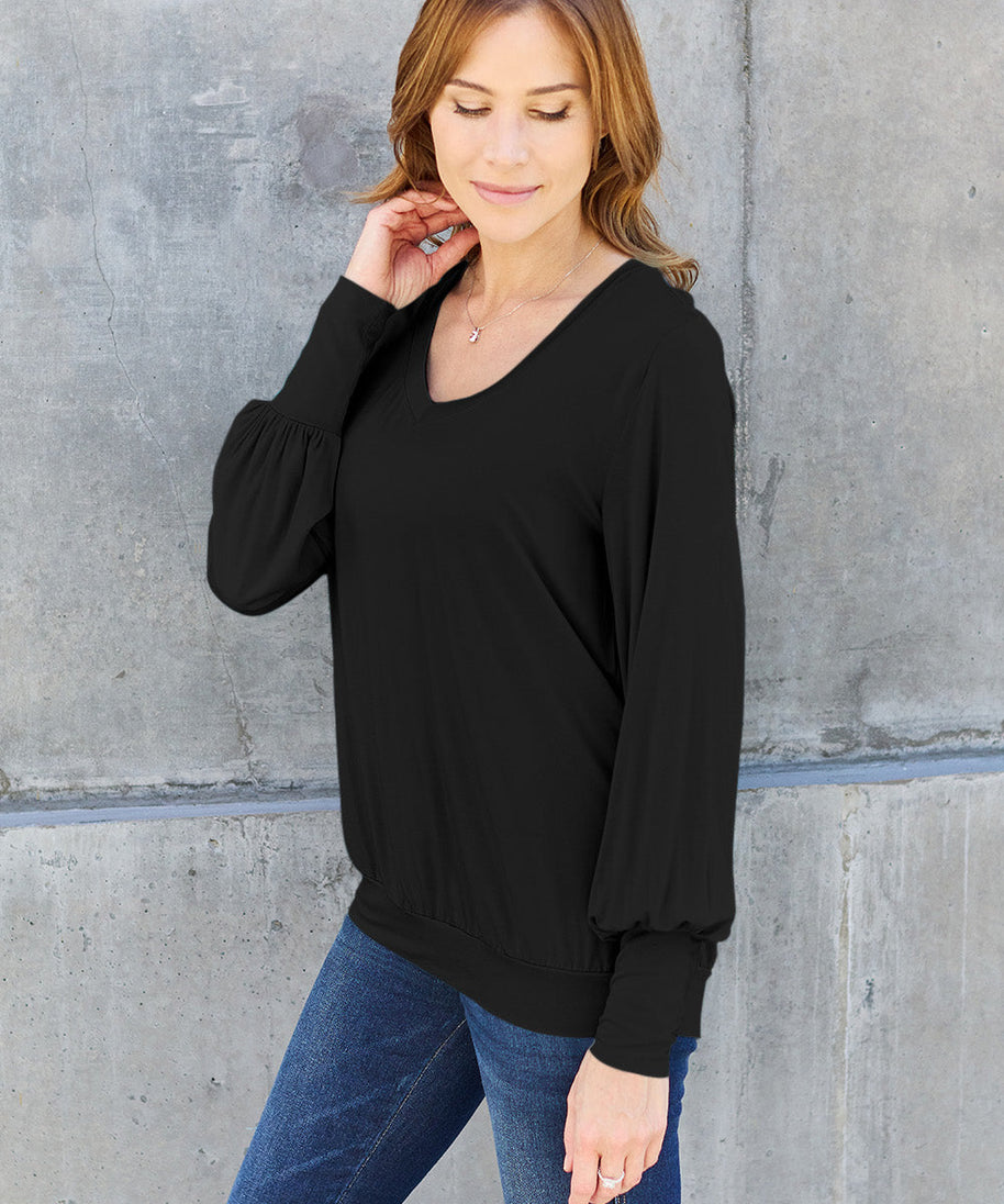 Basic Bae Full Size V-Neck Lantern Sleeve Top