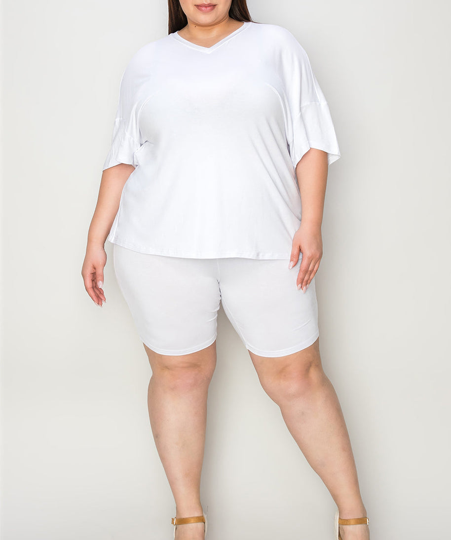 Basic Bae Bamboo Full Size  V-Neck Drop Shoulder T-Shirt and Shorts Set