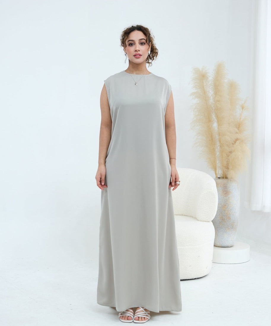 3D Lace Trim Open Abaya & Sleeveless Dress Set(MOA323)