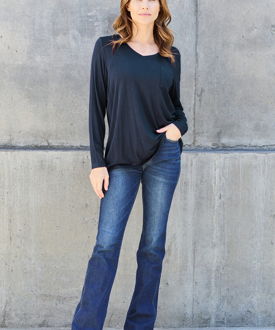 Basic Bae Full Size V-Neck Long Sleeve Top
