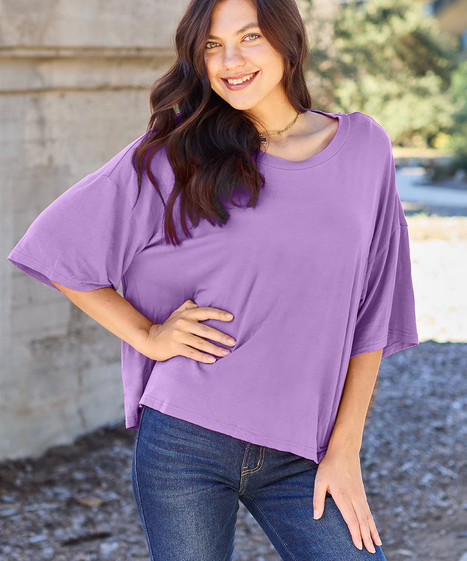 Basic Bae Bamboo Full Size Round Neck Drop Shoulder T-Shirt