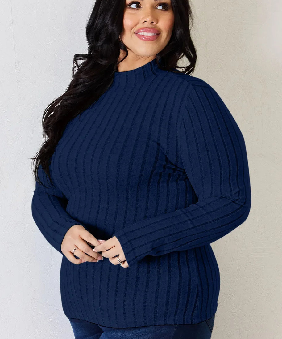 Basic Bae Full Size Ribbed Mock Neck Long Sleeve T-Shirt