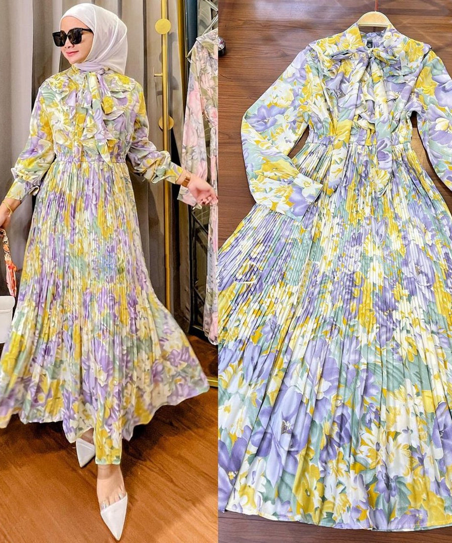 Ruffled Printed Dress for Muslim Malay Indonesians
