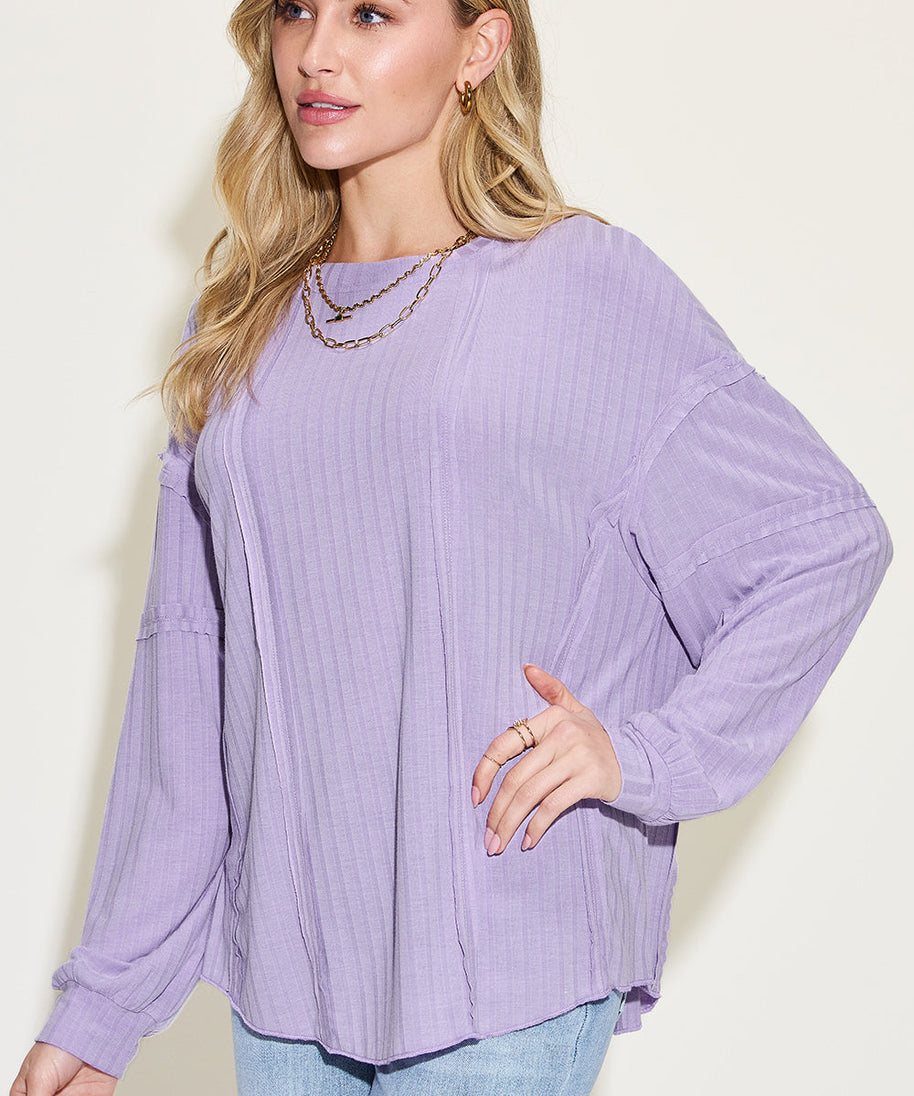 Basic Bae Full Size Ribbed Round Neck Long Sleeve T-Shirt