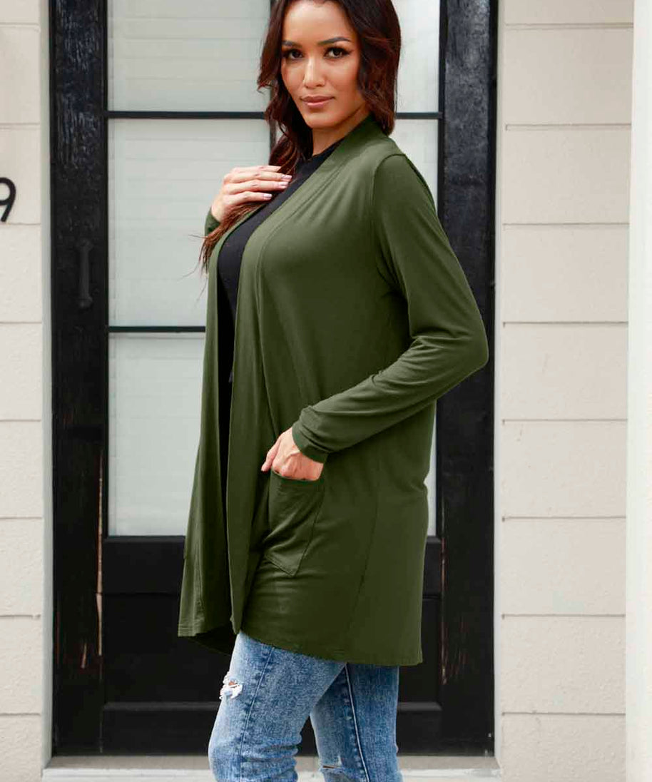 Basic Bae Full Size Open Front Long Sleeve Cardigan with Pockets