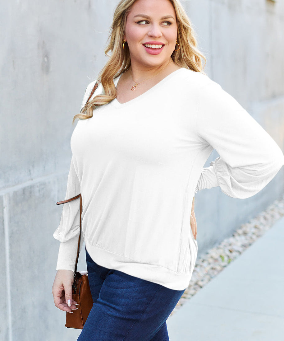 Basic Bae Full Size V-Neck Lantern Sleeve Top