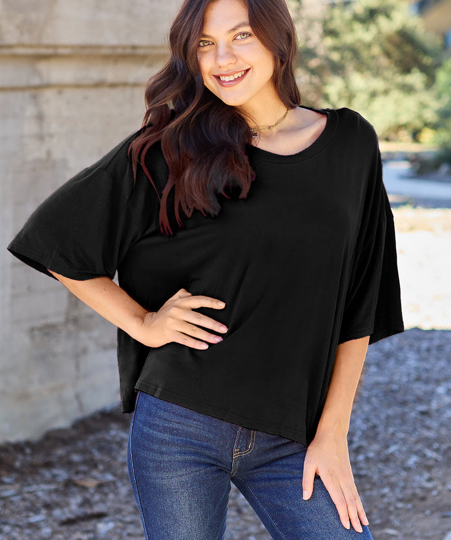 Basic Bae Bamboo Full Size Round Neck Drop Shoulder T-Shirt