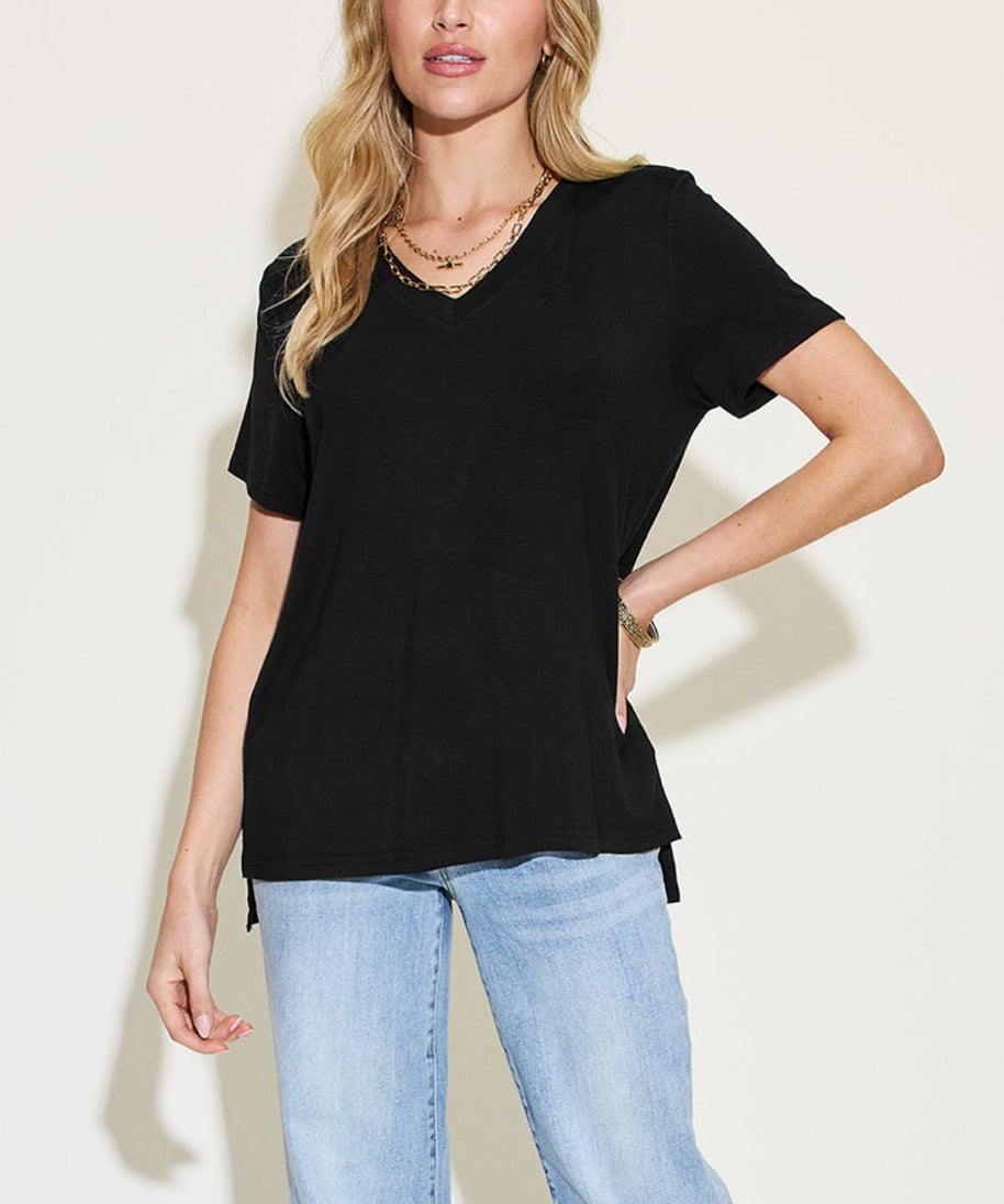 Basic Bae Full Size V-Neck High-Low T-Shirt