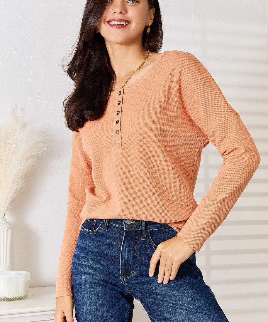 Basic Bae Half Button Long Sleeve Top