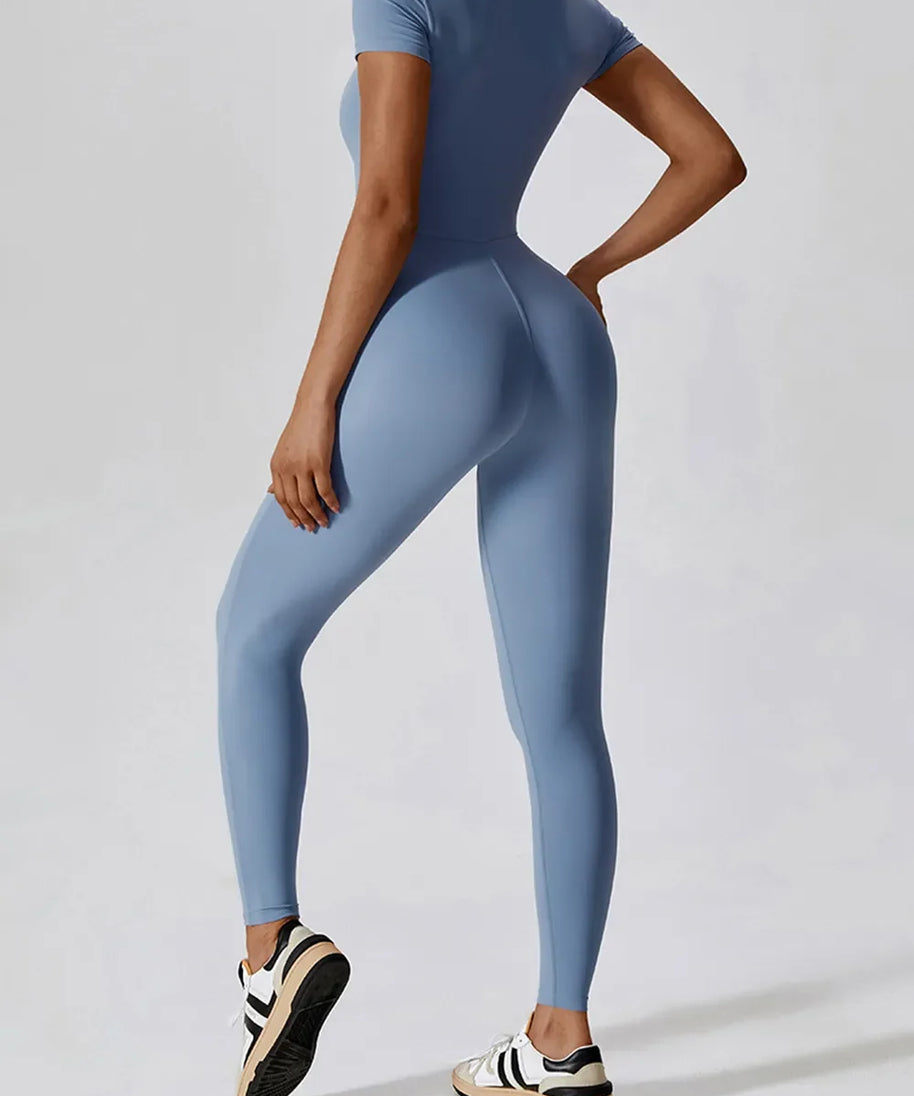 Basic Bae Half Zip Short Sleeve Active Jumpsuit