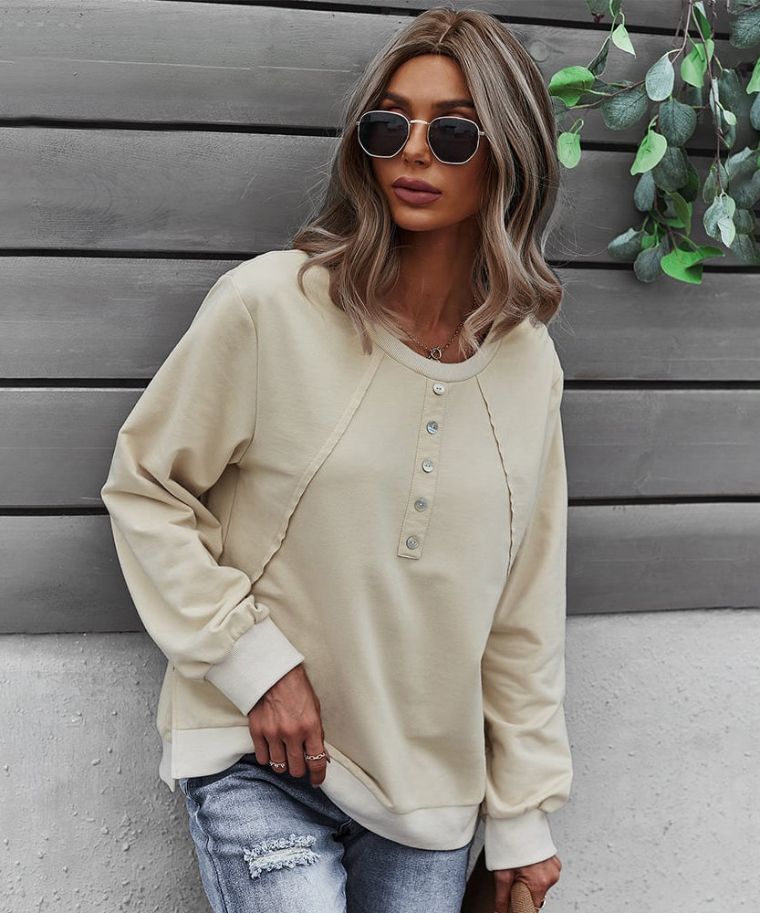 Trendy Women's Long-Sleeved Round Neck Pullover Sweater