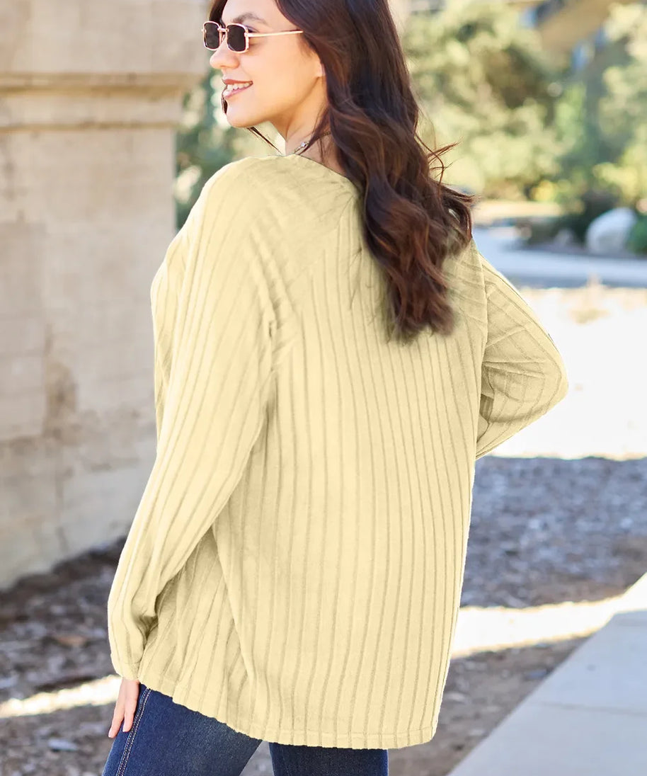 Basic Bae Full Size Ribbed Round Neck Long Sleeve Knit Top